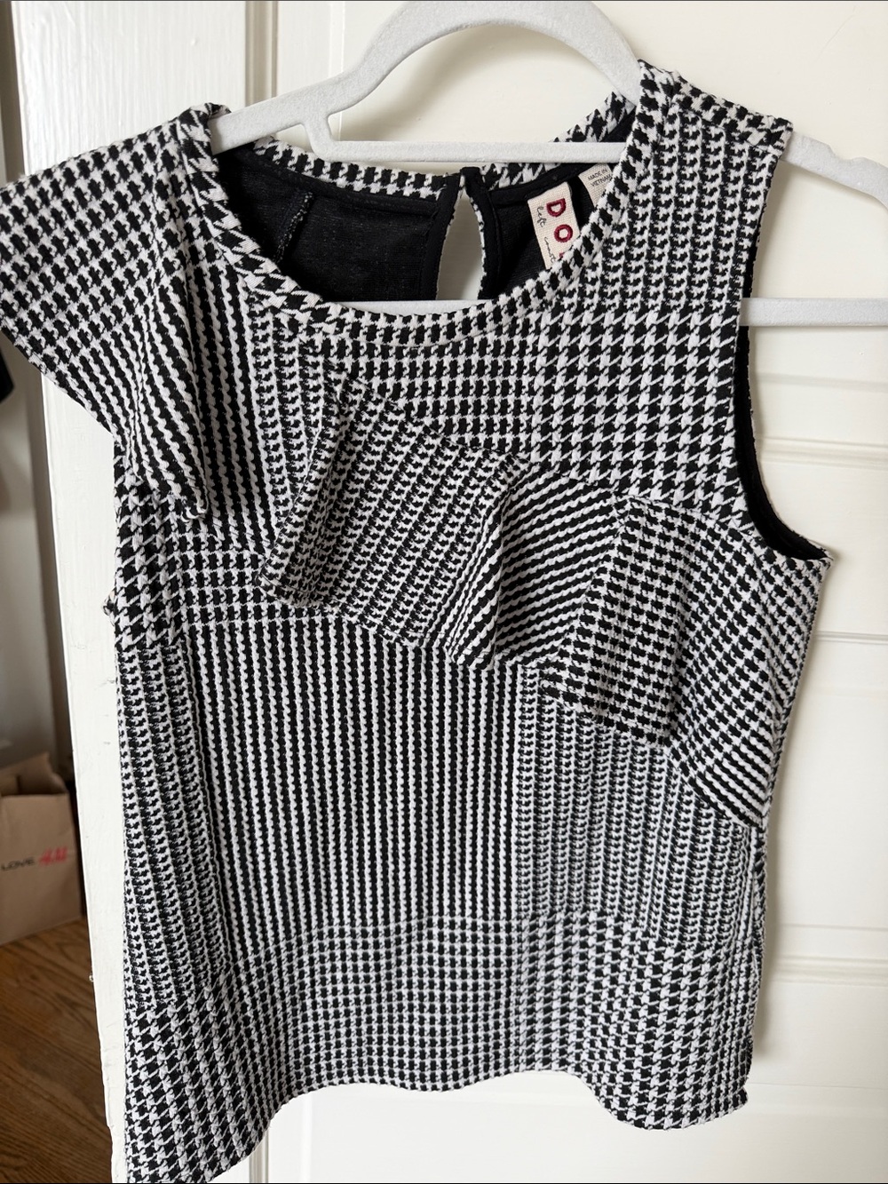 dolan Black & White One-Shoulder Houndstooth Ruffle Dress